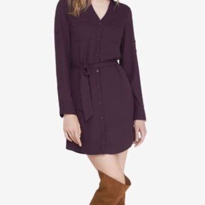 NWT Express Portofino Shirt Dress, Size XS, Plum Maroon Red
